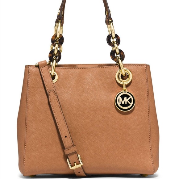 Michael Kors Cynthia Small N / S Leather Satchel $298 Peanut #037 NWT - Picture 1 of 8